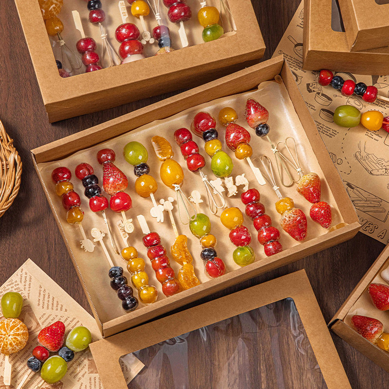 长方形露营野餐家用牛皮纸打包装盒子糖葫芦食品级加厚礼盒带盖