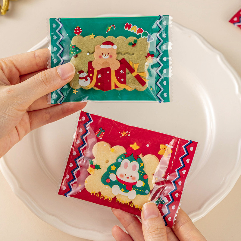 圣诞节饼干雪花酥机封口包装袋单独立小烘焙牛轧糖果曲奇打包袋子