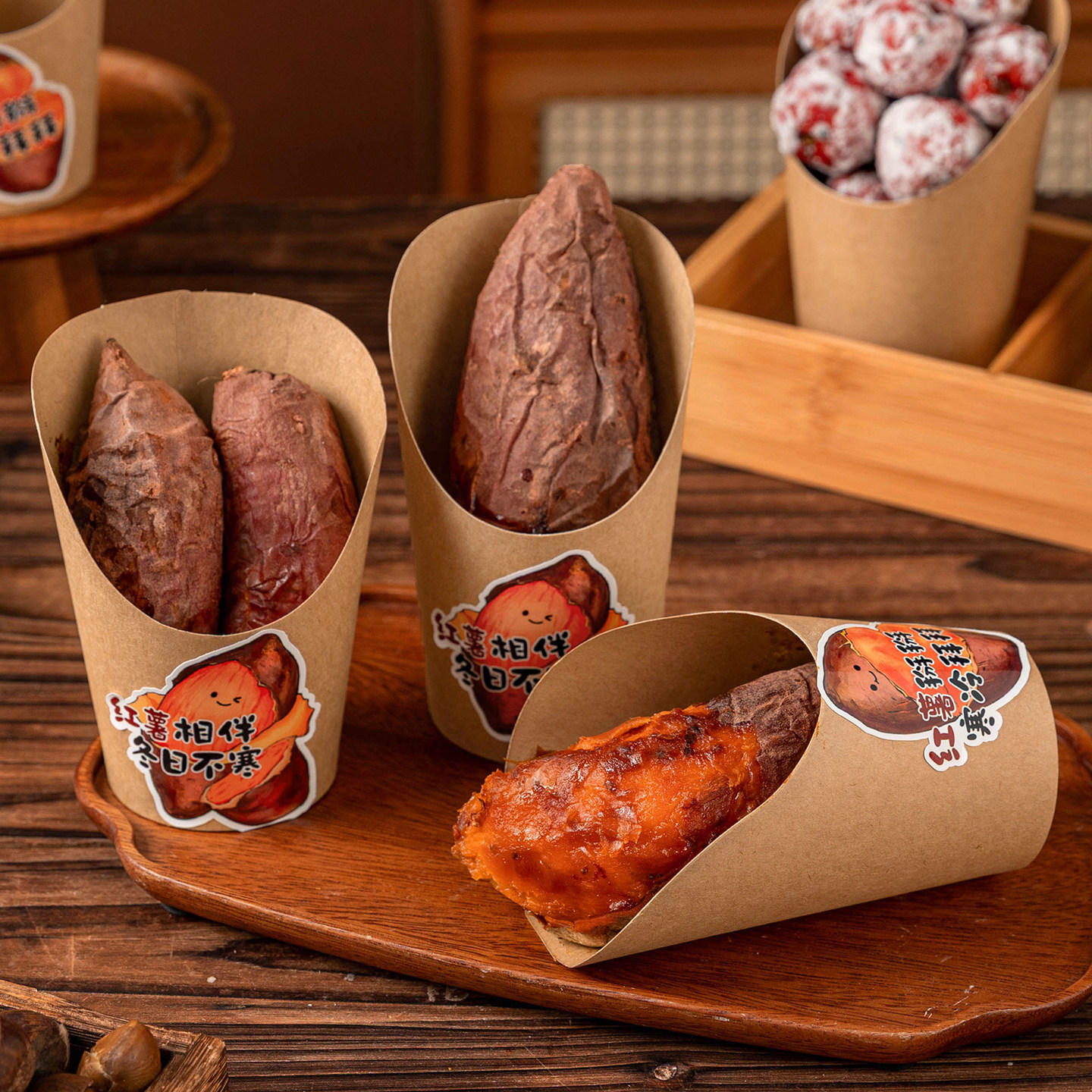 烤红薯打包盒袋子烤地瓜专用牛皮包装纸杯加厚一次性防油斜口勺子