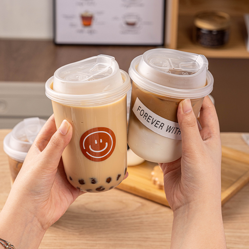 一次性奶茶杯子耐高温带盖咖啡杯即弃塑料家用重复使用饮料瓶热饮