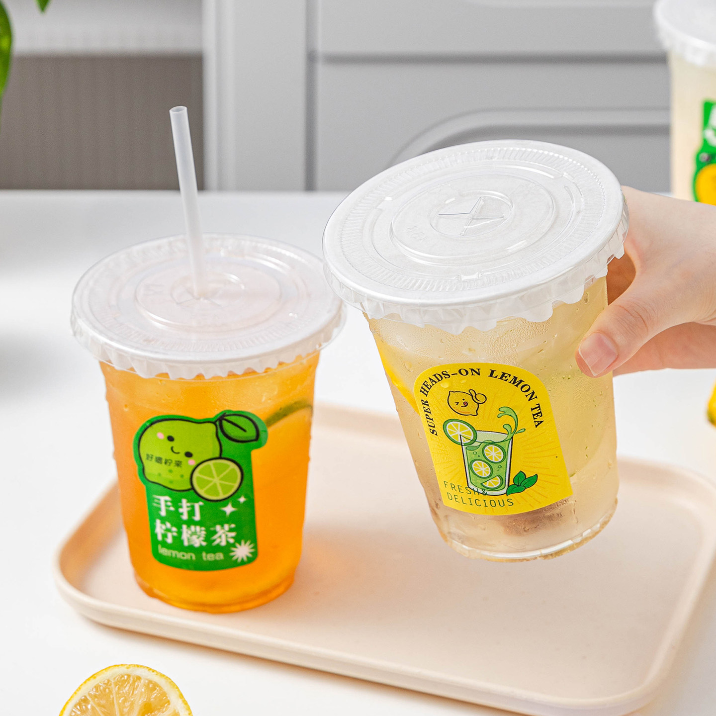 一次性杯子带盖手打柠檬茶水果冷饮料可乐咖啡塑料杯加厚家用自制