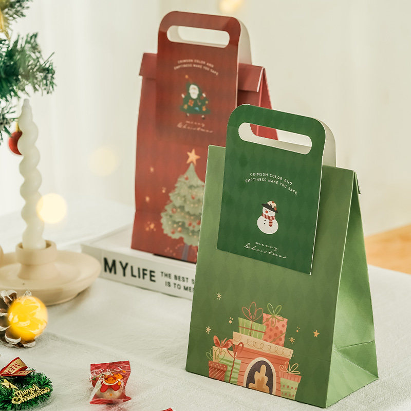 新款创意圣诞自立袋礼品袋平安夜苹果礼品盒雪花酥包装袋子空袋