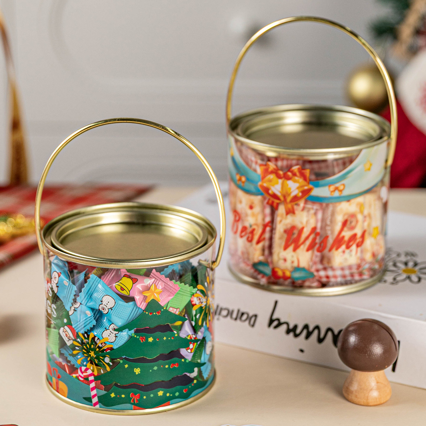 圣诞饼干罐曲奇烘焙糖果礼物品桶平安夜苹果礼盒节透明零食手提拎