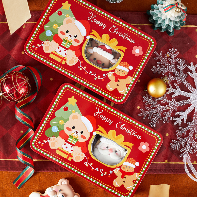 长方形圣诞开窗礼盒带盖伴手礼包装盒子生日马口铁零食糖果物品空