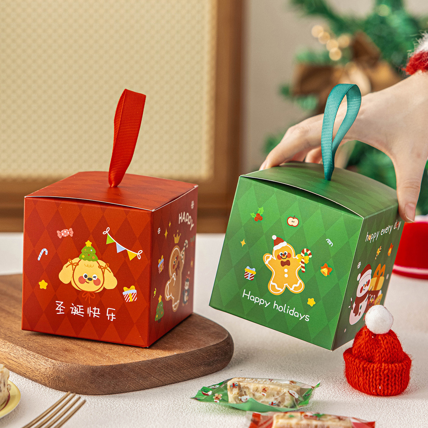 圣诞礼品盒平安果手提空袋子迷你小儿童夜节送伴手物饼干糖果包装