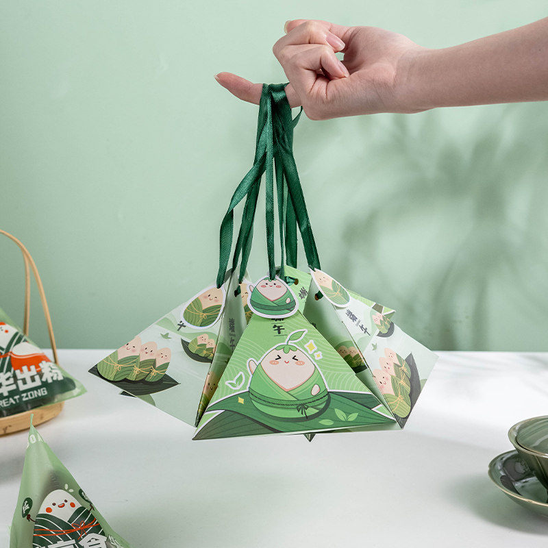 端午节三角礼盒空盒高级手提方形粽子包装盒咸鸭蛋创意精致礼品盒