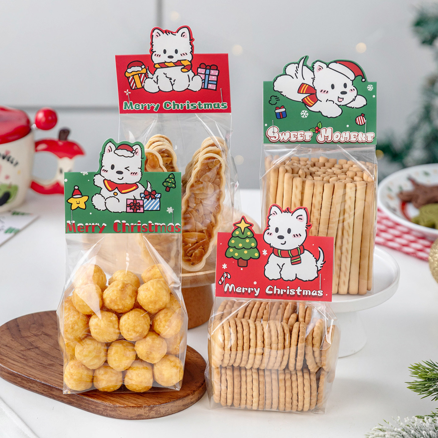 圣诞饼干包装袋卡头糖果霜曲奇雪花酥独立透明手工礼品自封打子节