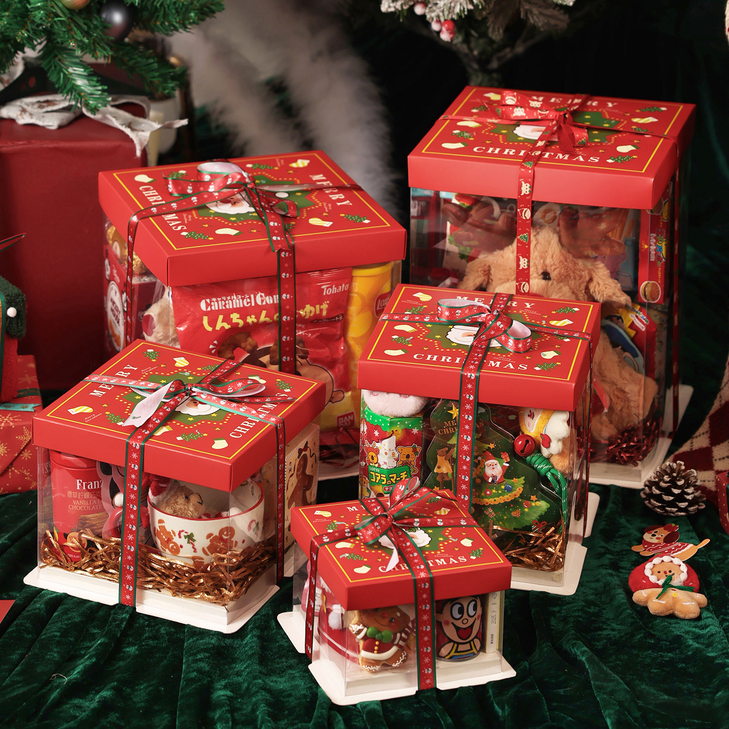 圣诞蛋糕盒子包装盒4四寸6六8八透明一次性零食礼物空手提丝带节