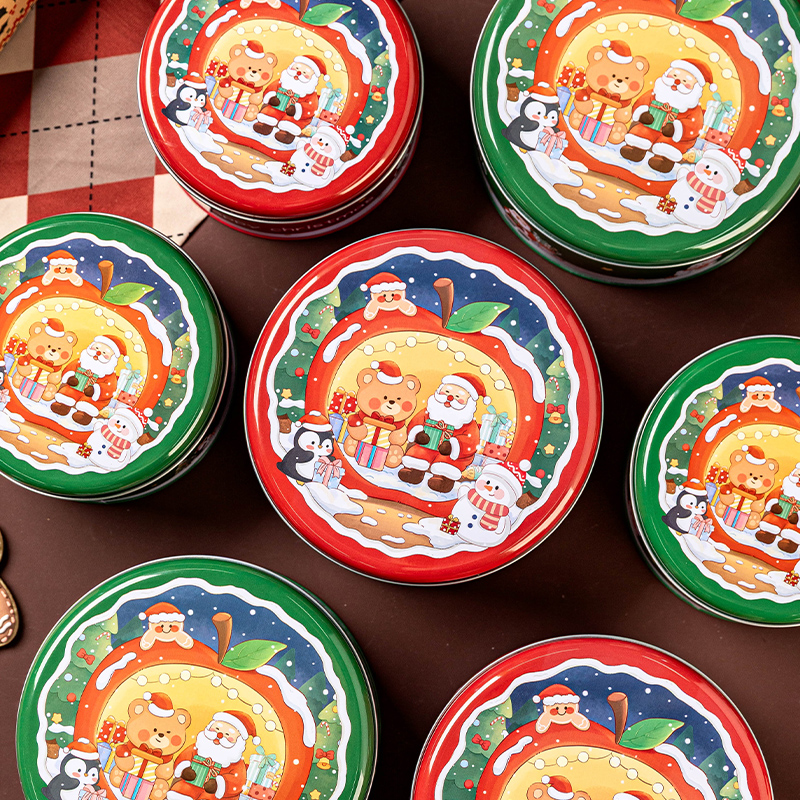 圣诞伴手礼物品包装盒节日圆形红色烘焙饼干打包收纳盒子创意