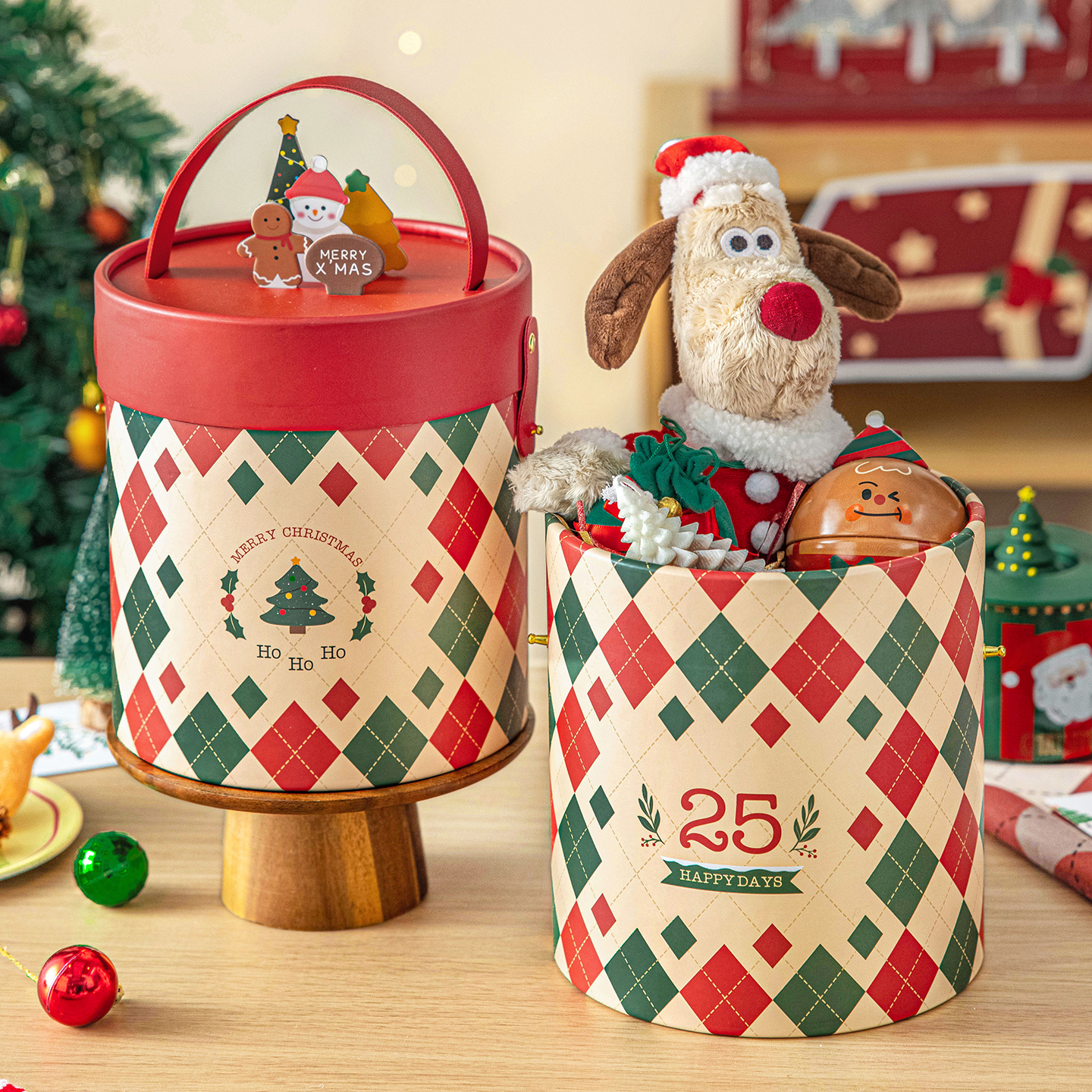 圣诞礼盒空盒高级感大号饼干包装伴手物糖果抱抱桶2025新款平安夜