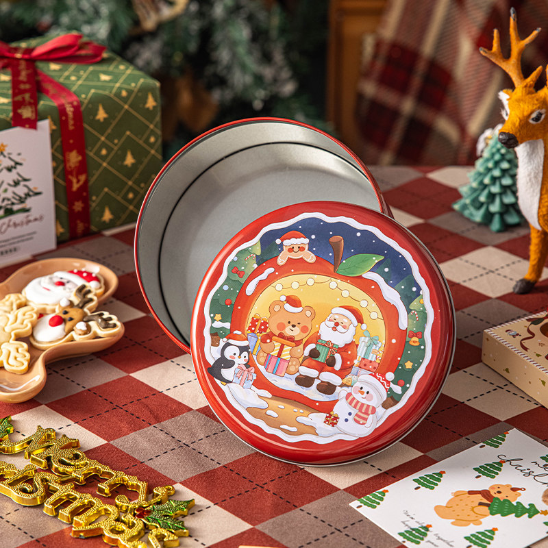 圣诞圆形伴手礼物品糖果包装盒节日红色烘焙饼干打包收纳盒子创意