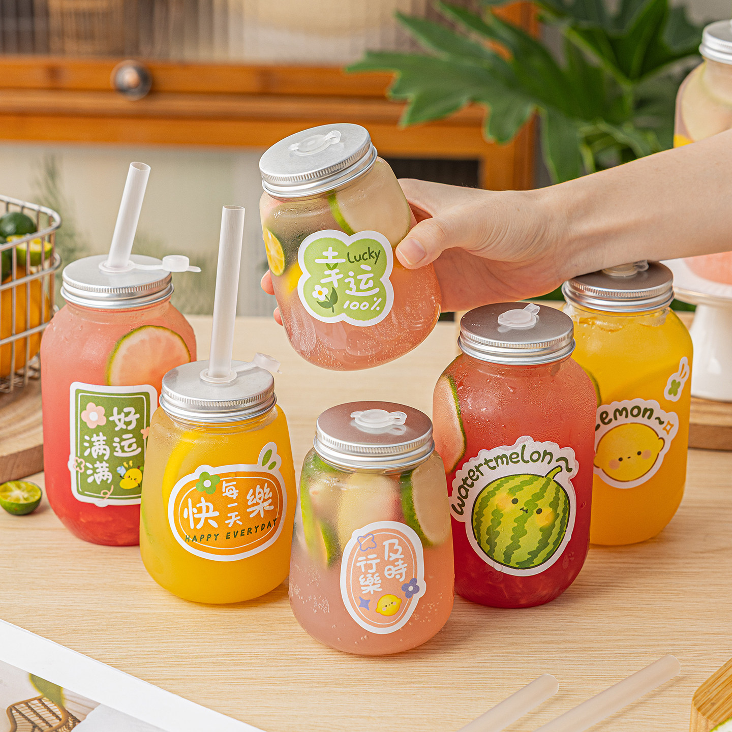 水果茶一次性奶茶瓶咖啡杯子食品级便携带盖加厚家用外出塑料冷饮