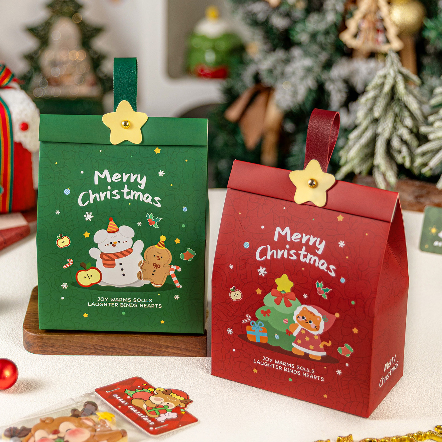 圣诞礼品袋物手提袋子空盒平安夜耶诞节伴手迷你小儿童饼干糖果包