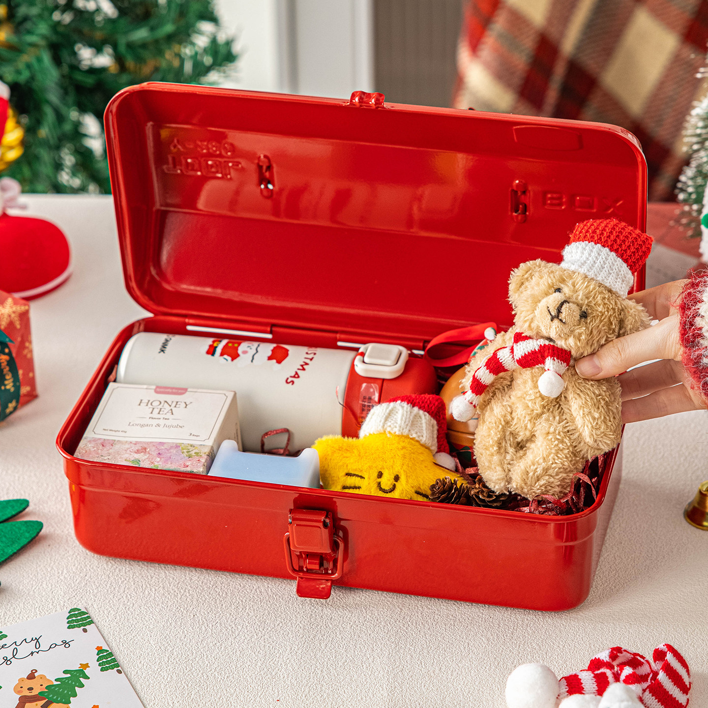 圣诞长方形包装铁盒翻盖收纳储物送人空罐曲奇饼干烘焙伴手礼物节