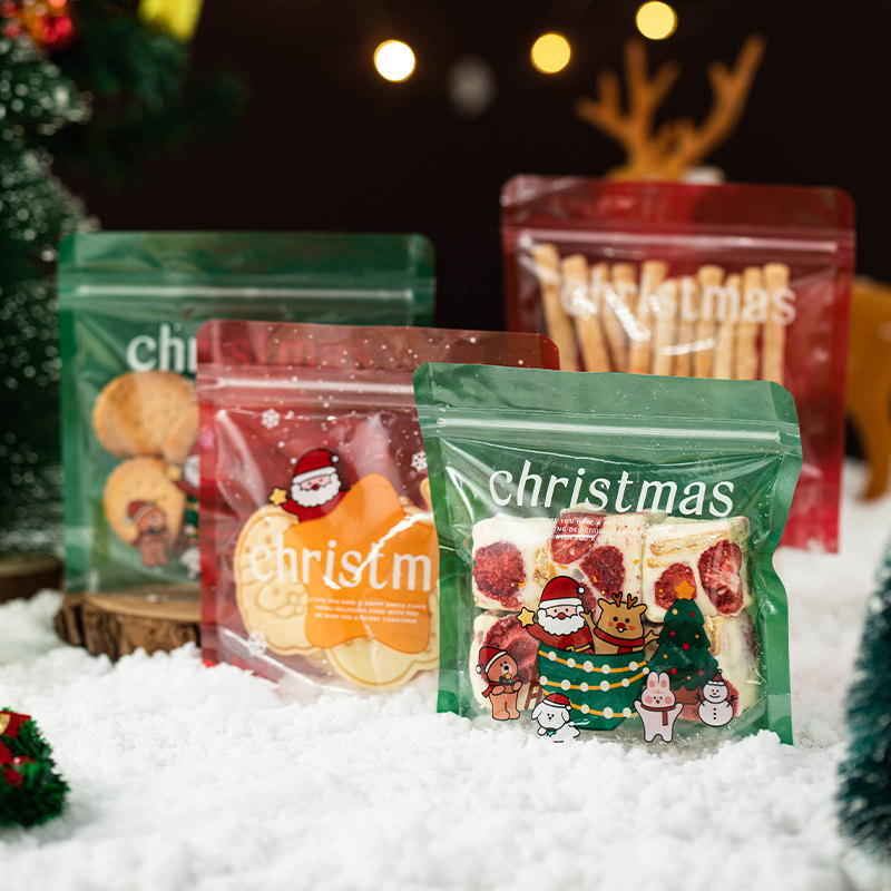 2023新款圣诞节饼干拉链袋食品包装袋透明糖果曲奇雪花酥自封袋
