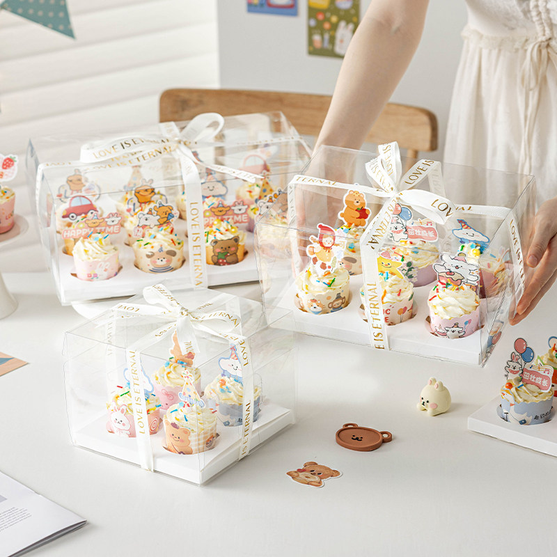 透明纸杯蛋糕盒食品级儿童卡通包装盒手工diy礼品盒生日伴手礼盒