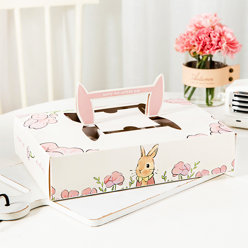 月饼盒包装盒 高档卡通月饼礼盒中秋手提创意伴手礼月饼盒子6粒装