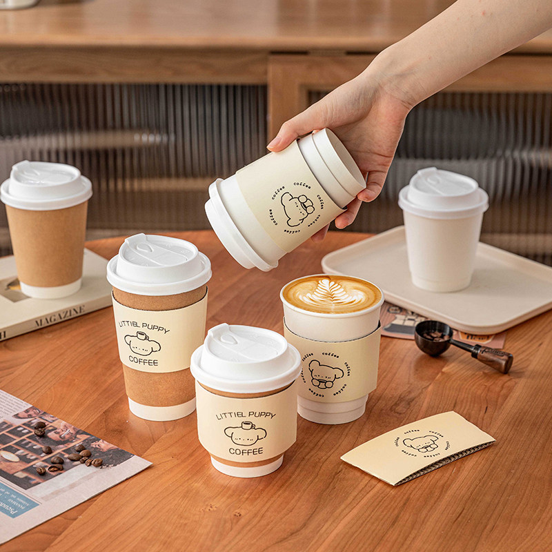 一次性咖啡杯子家用加厚带盖牛皮纸杯奶茶热饮打包外带定制logo商