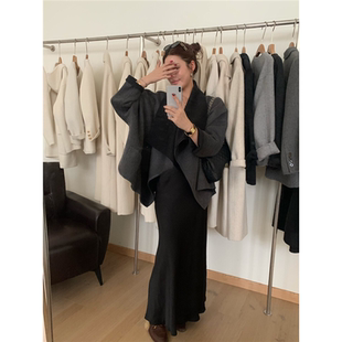 双面羊绒大衣女围巾领高级感披肩斗篷设计感羊毛呢外套女 2025新款