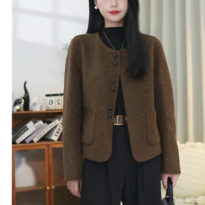 双面羊毛大衣韩系甜美宽松短款
