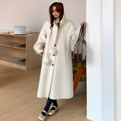 2025秋冬新款羊毛双面呢大衣女冬季加厚高级感中长款外套连帽韩系