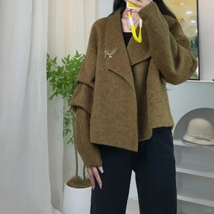 赫本风秋冬新款 毛呢外套女潮 大翻领短款 气质双面羊绒大衣高端时尚