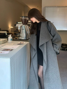 高级感2025新款 超好看赫本风双面羊绒大衣灰色毛呢子外套女秋冬季