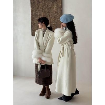 2025秋冬新款韩版宽松显瘦双面羊绒大衣女中长款毛呢外套毛毛袖