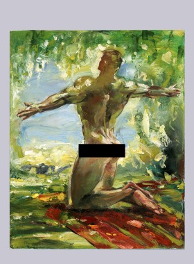 夏日人体油画男性人物肌肉刻画客栈青旅私密空间装饰喷画墙面挂画