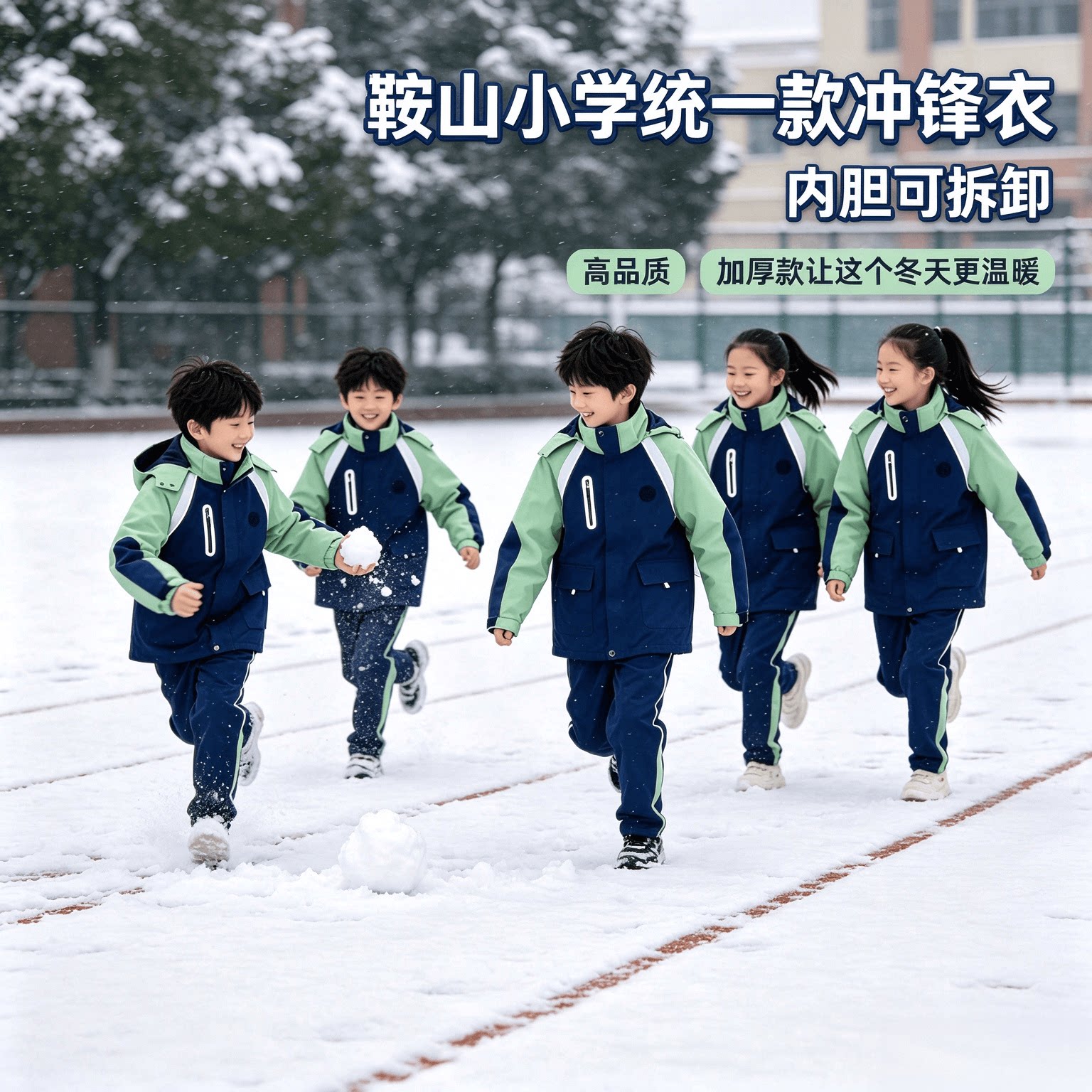 【冲锋衣】鞍山市小学统一冬季学院风冲锋衣外衣男女同款校服套装