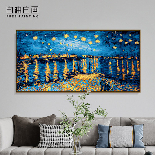 手绘客厅装饰画罗纳河上的星夜