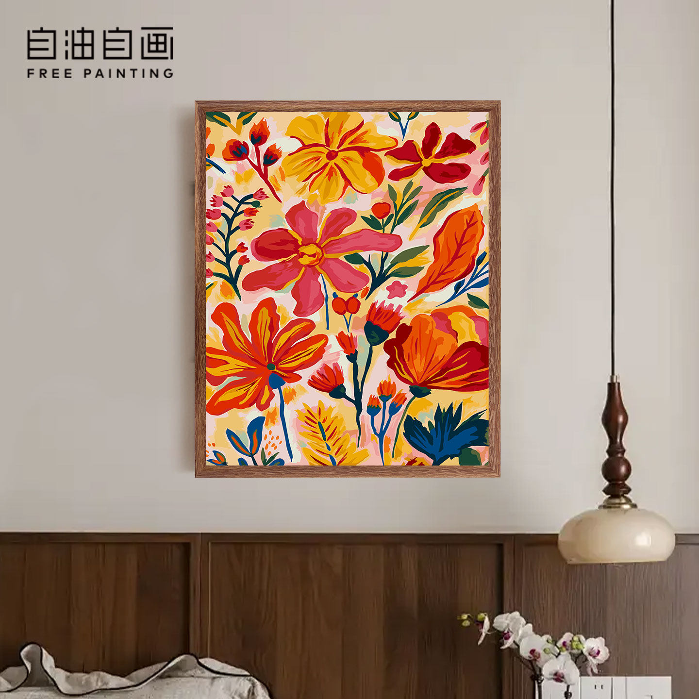 自油自画DIY数字油画花意绵长