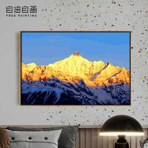 自油自画diy数字油画鎏金靠山