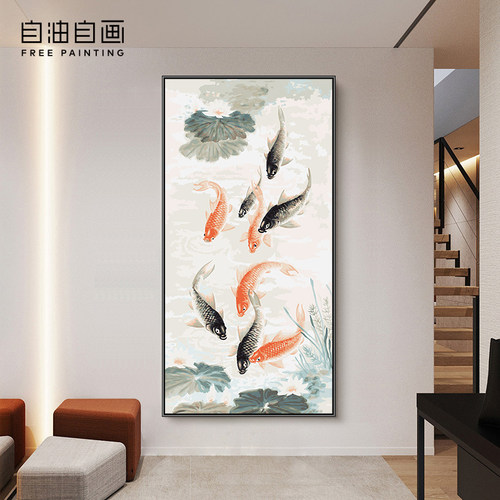 自油自画数字油画diy聚财玄关