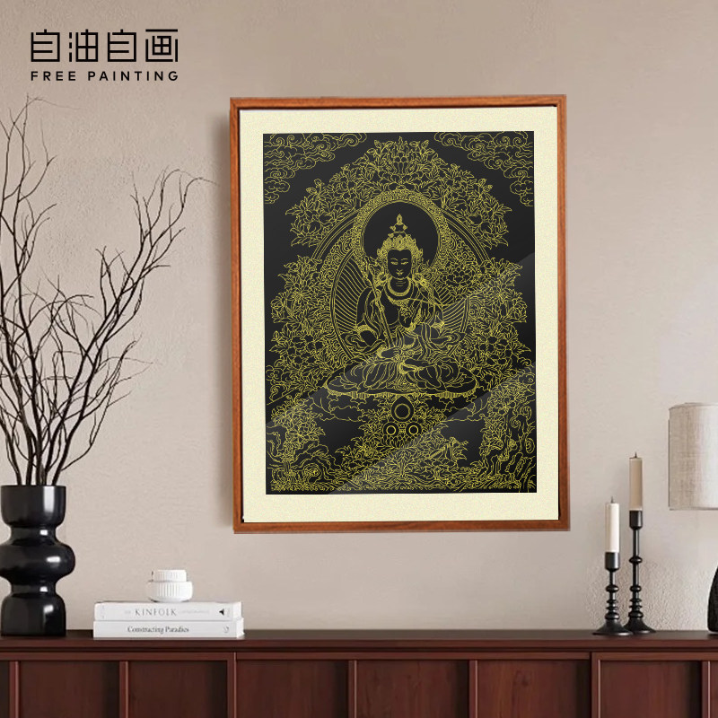 唐卡虚空藏菩萨手绘diy非遗手工填色画成人解压涂色画客厅装饰画