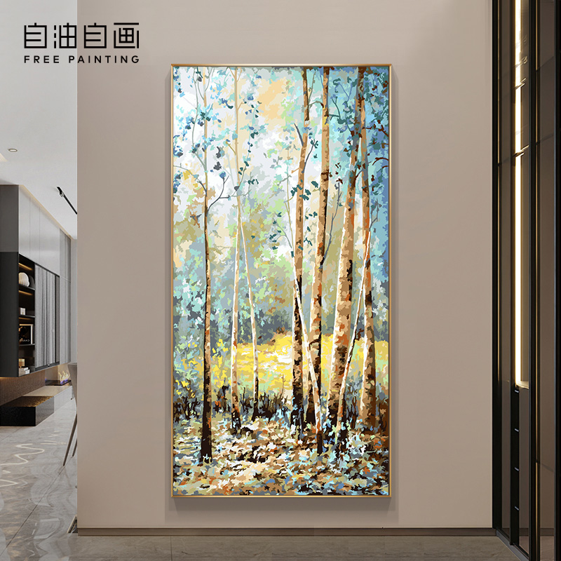 自油自画 数字油画diy 手绘客厅卧室书房风景油彩装饰画 浮光丛林图片