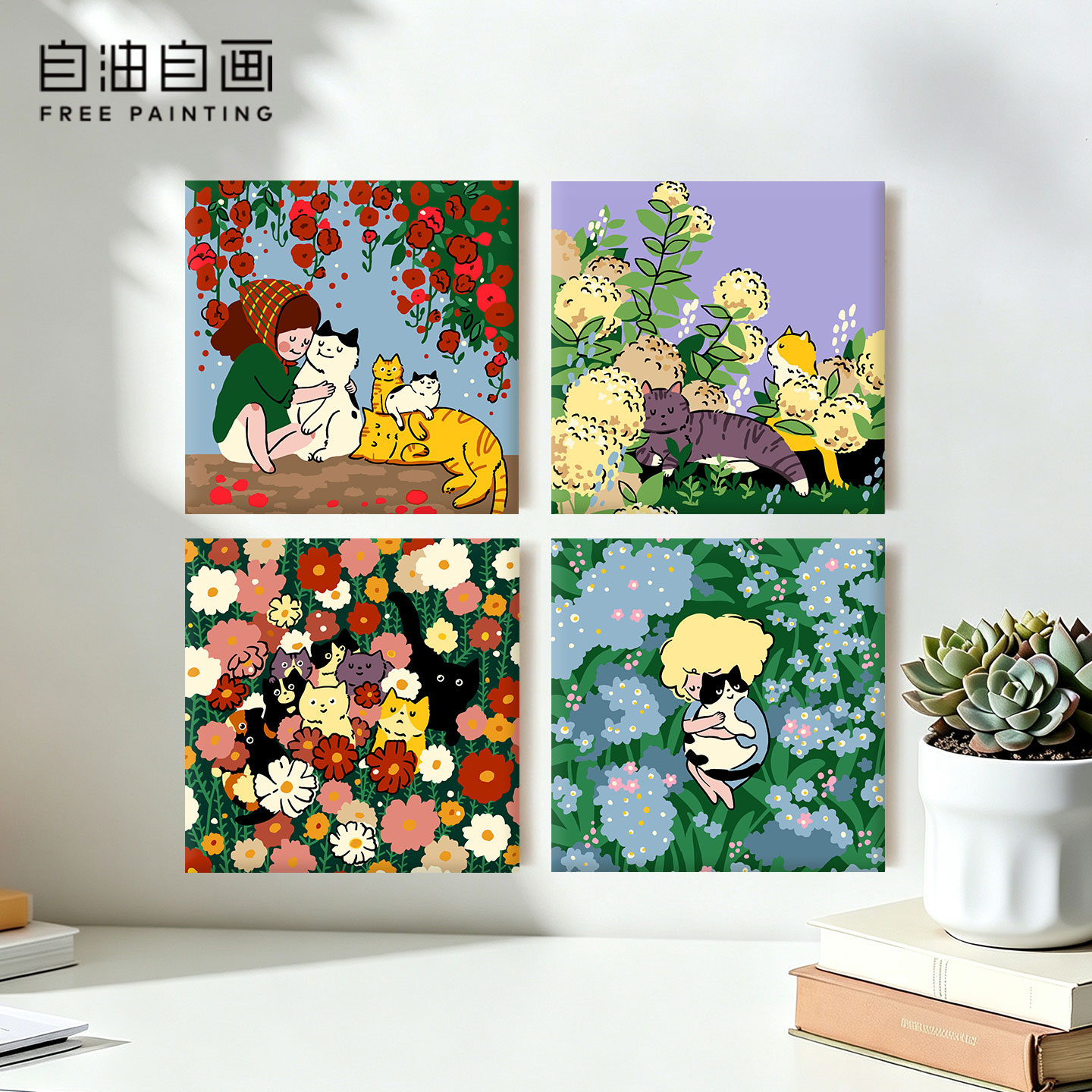 手工填色猫咪桌面摆台画