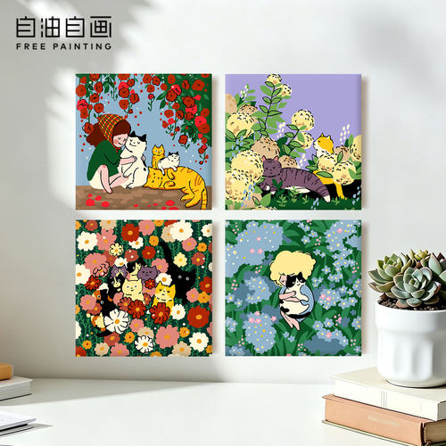 手工填色猫咪桌面摆台画