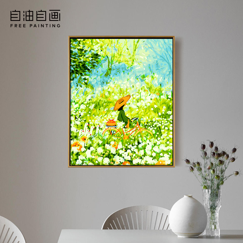 自油自画数字油画diy手绘手工填充填色丙烯花卉油彩画画 春日郊游