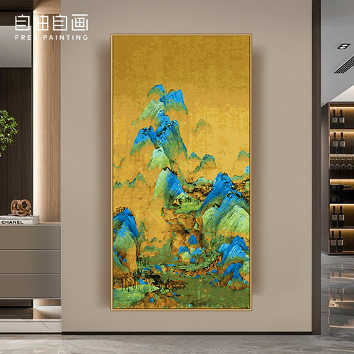 自油自画玄关装饰画千里江山图