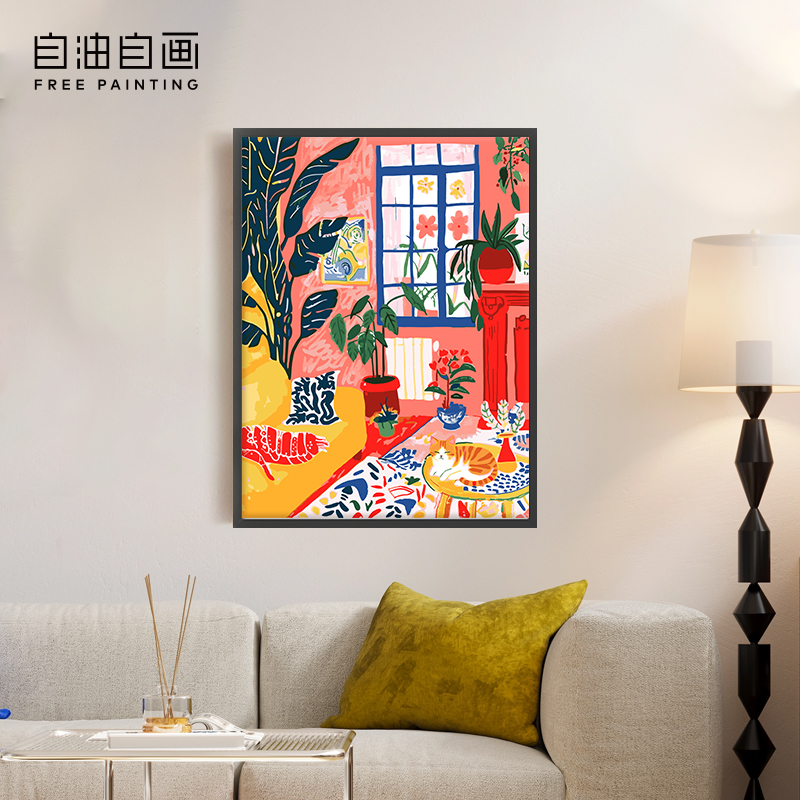自油自画数字油画diy填色画画手工手绘涂色油彩画 窗边的闲适时光