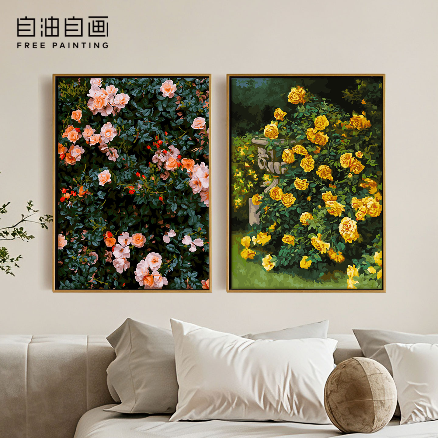 自油自画 数字油画diy卧室手绘手工填充填色花卉油彩画 玫瑰晚叙