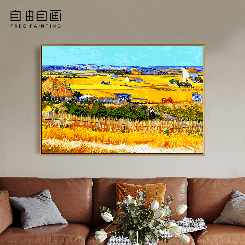 自油自画 数字油画diy填色画画成人手工涂色油彩画 梵高丰收景象