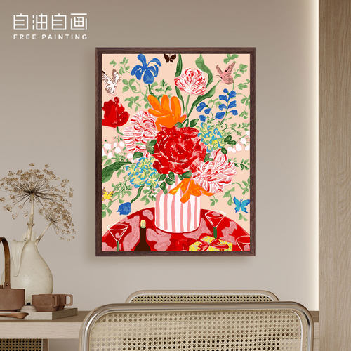 自油自画DIY数字油画花绯