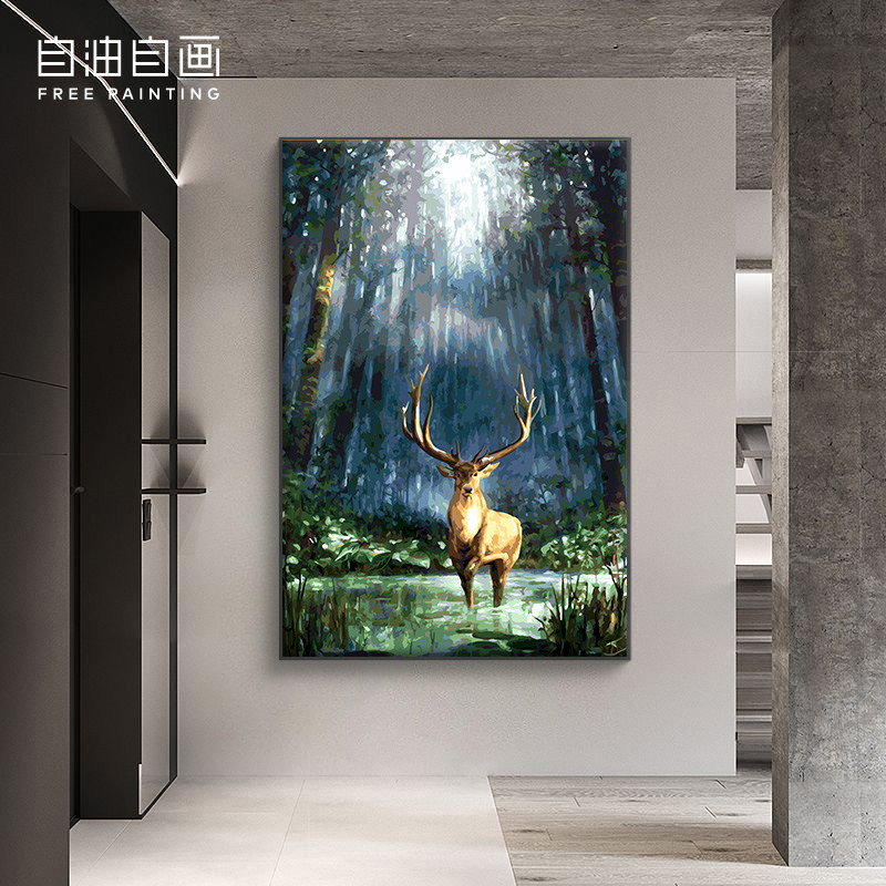 自油自画diy数字油画手绘填色涂色风景玄关画填充油彩画 迷雾森林