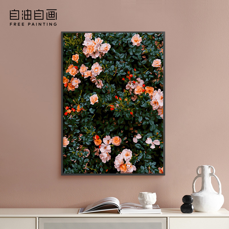 自油自画diy数字油画蔷薇花园