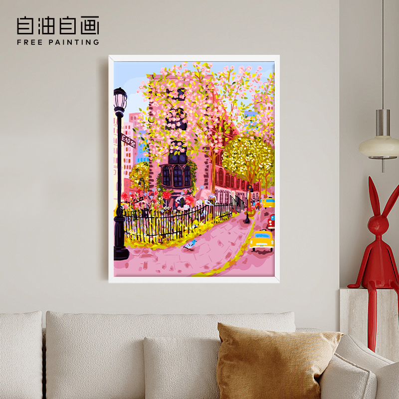 自油自画 数字油画diy 成人手工填色涂色手绘填充油彩画 繁花小街