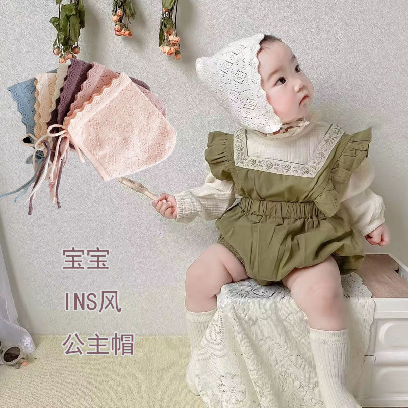 ins2023春秋新款男女宝宝婴幼儿3个月-2岁公主帽子纯棉胎帽花边帽