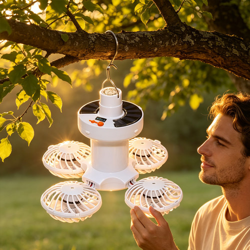 跨境Solar Fan Light太阳能风扇灯e27螺口卧室宿舍大风力静音露营
