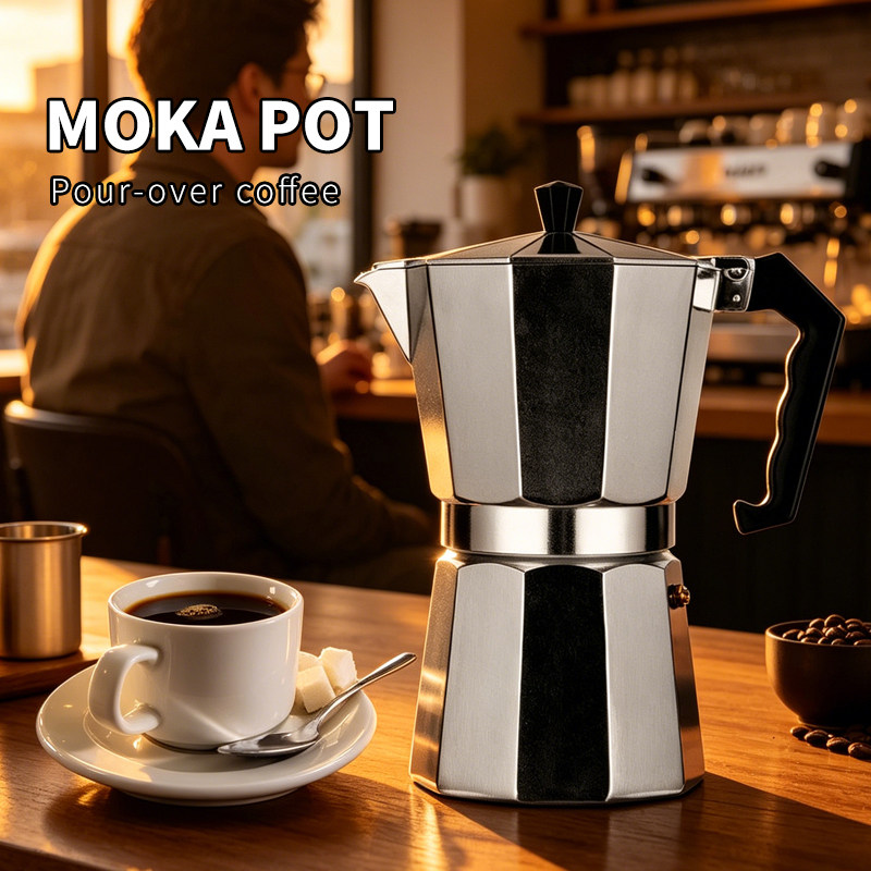 跨境Moka pot意式摩卡壶家用铝制八角设计浓缩咖啡壶手冲咖啡器具
